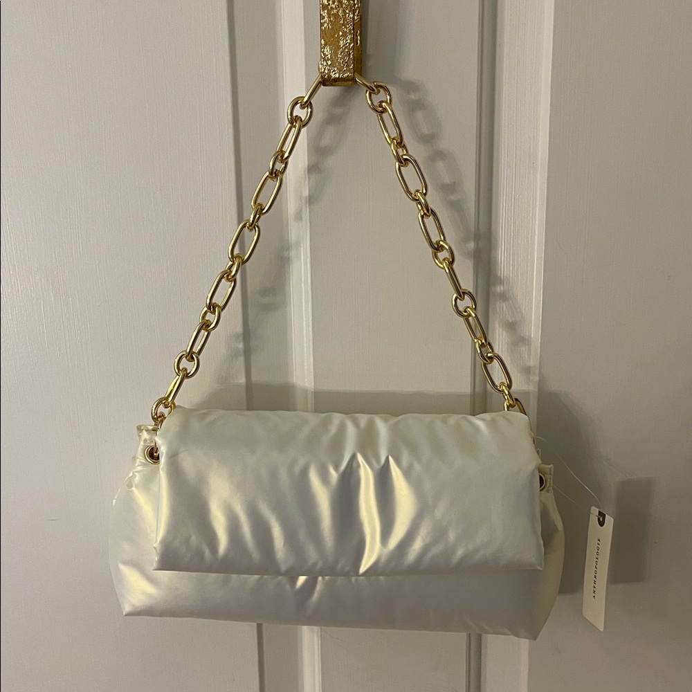 Anthropologie White Bag with Gold Chain Strap